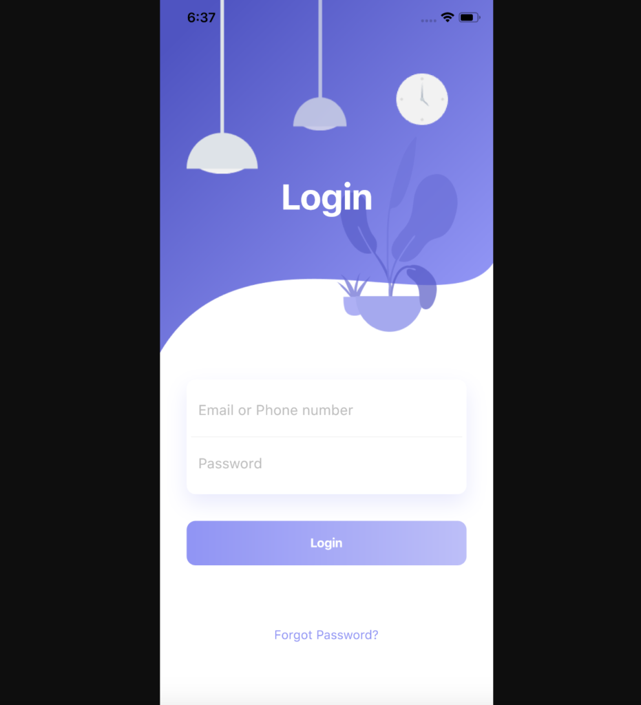 Animated login screen page designed with flutter dart