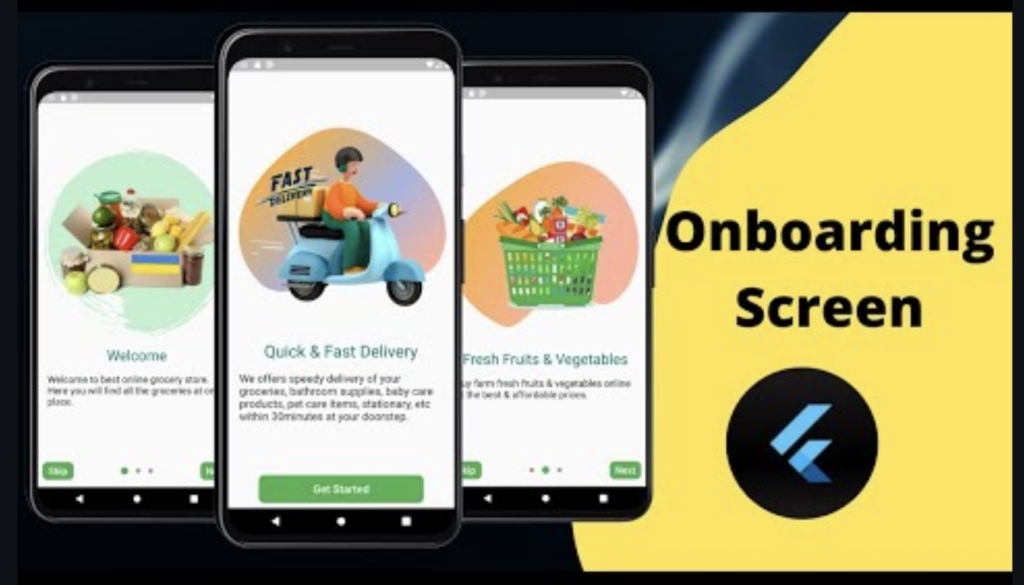 Onboarding screen for grocery app with flutter source code