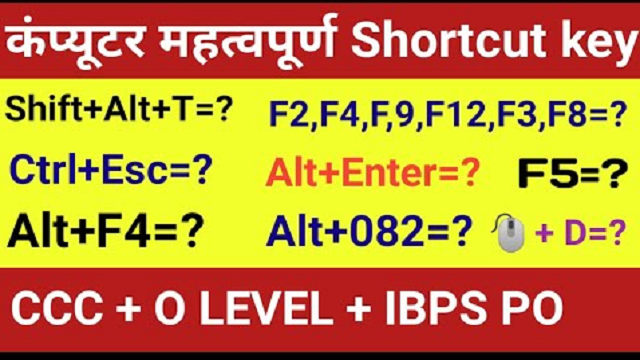 All Basic Computer Keyboard Shortcut Keys for CCC exam