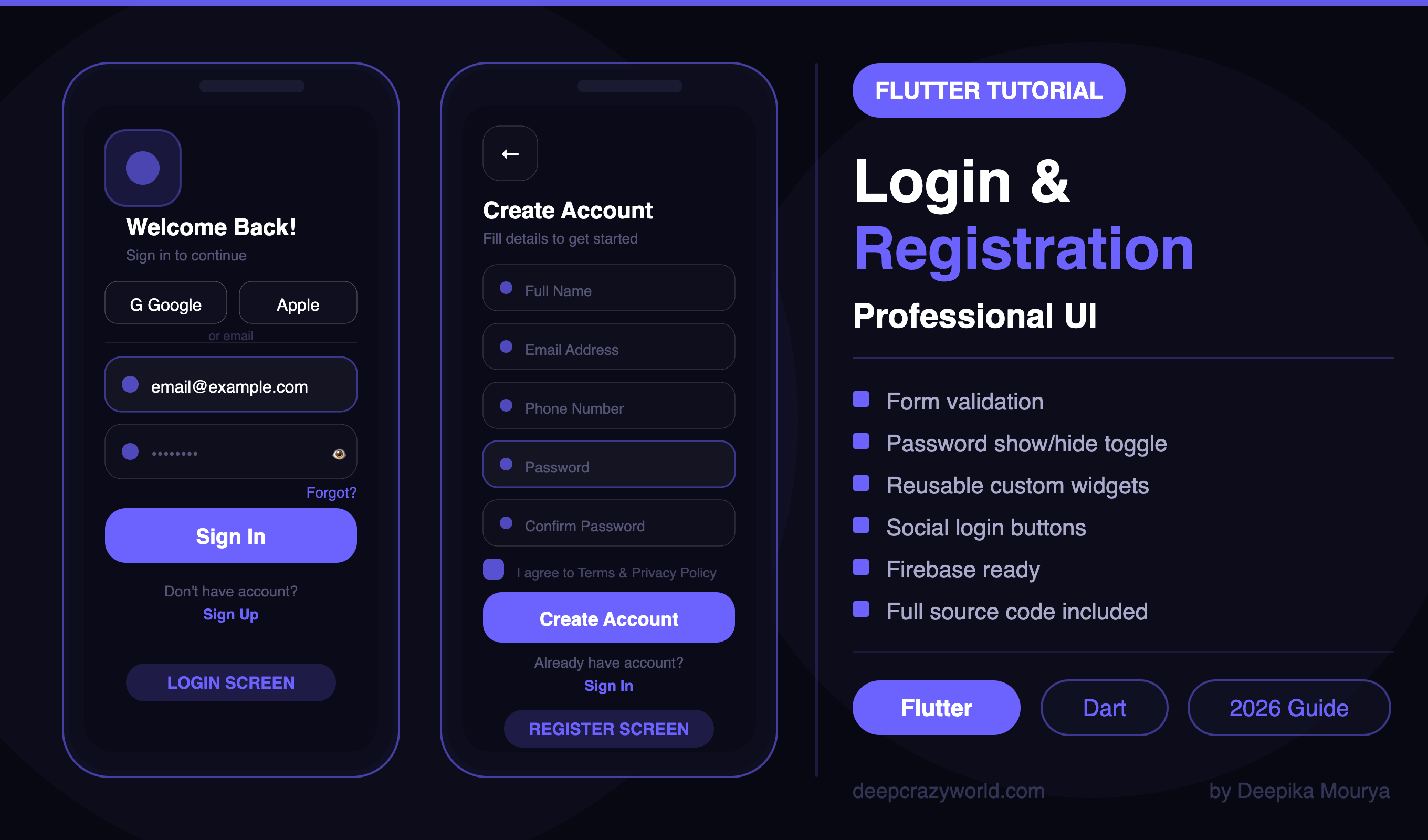 Flutter Login and Registration UI — Professional Design with Full Code