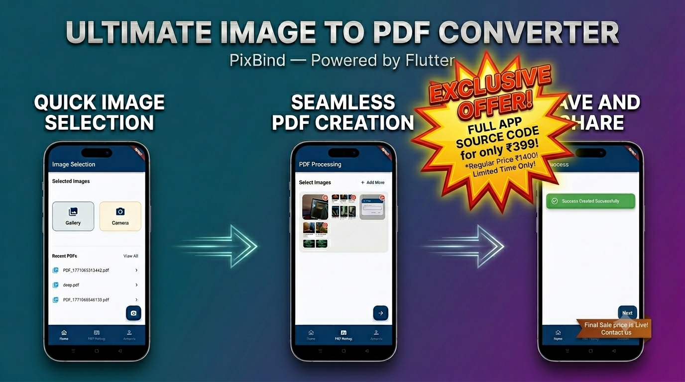 PixBind — Flutter Image to PDF Converter App Source Code (Android & iOS)